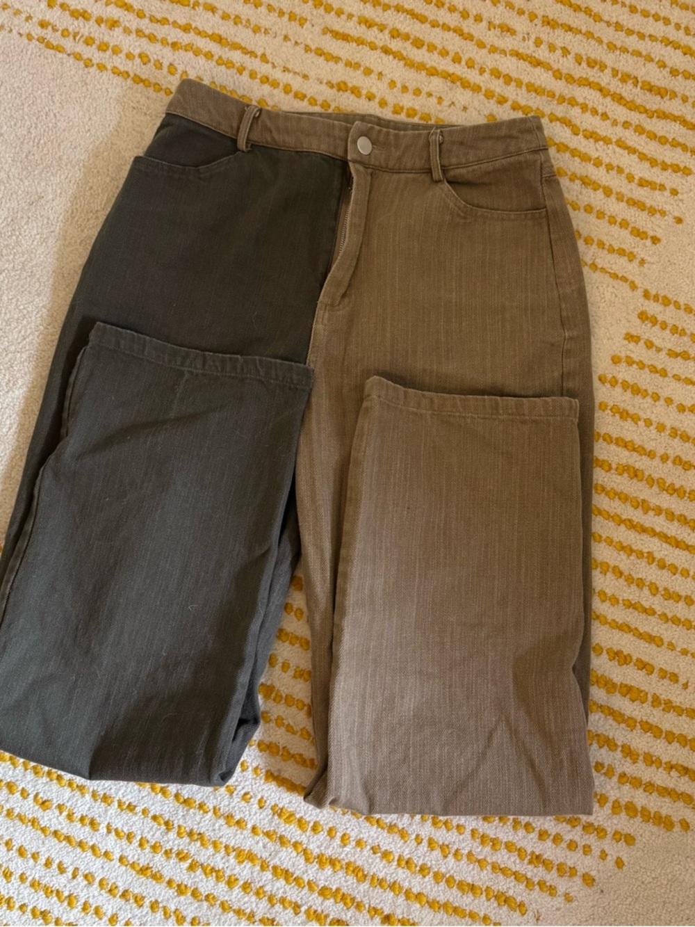 12th Tribe Two-Tone Straight-Leg Pants in Olive/Brown - Picture 5 of 5